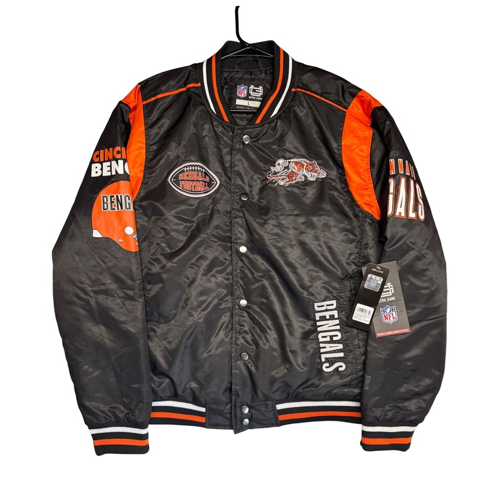 NFL Ultra Game Cincinnati Bengals Varsity Jacket Black Orange Mens Large NEW